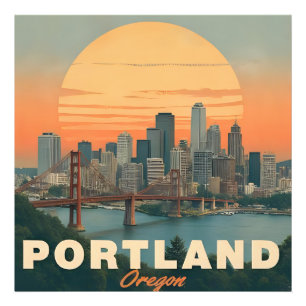 Retro Portland Oregon Skyline Vintage Travel Photo Print