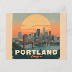 Retro Portland Oregon Skyline Vintage Travel  Postcard