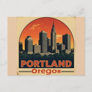 Retro Portland Oregon Skyline Vintage Travel Postcard