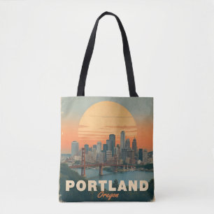 Retro Portland Oregon Skyline Vintage Travel Tote Bag