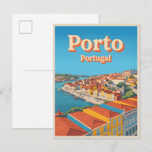 Retro Porto City portugal travel skyline gifts Postcard