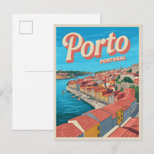 Retro Porto City portugal travel skyline gifts Postcard