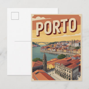 Retro Porto City portugal travel skyline gifts Postcard