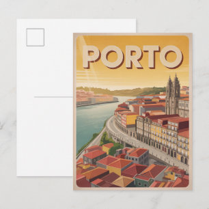 Retro Porto City portugal travel skyline gifts Postcard
