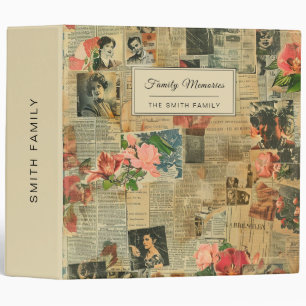 Retro Portrait Orchid Newspaper Botanical Collage Binder