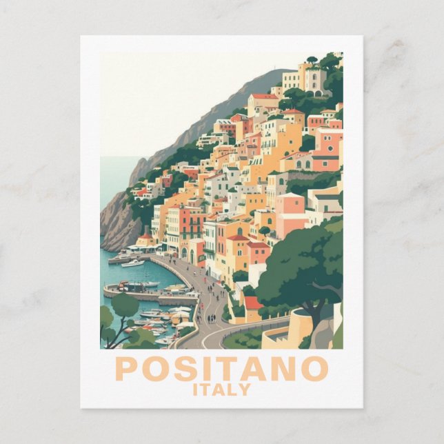 Retro Positano, Italy Europe Town Postcard (Front)