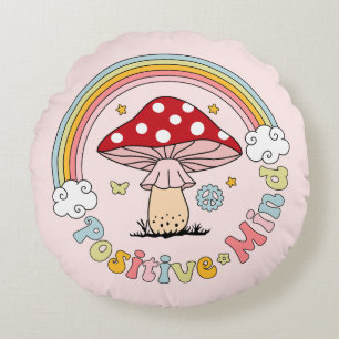 Retro Positive Mushroom Boho Hippie Throw Pillow