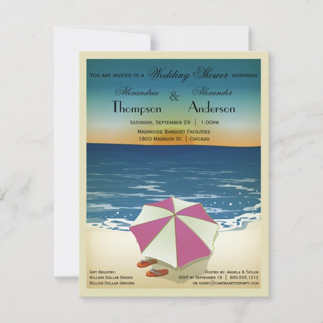 Retro Post Card Inspired Beach Scene Invite (Front)