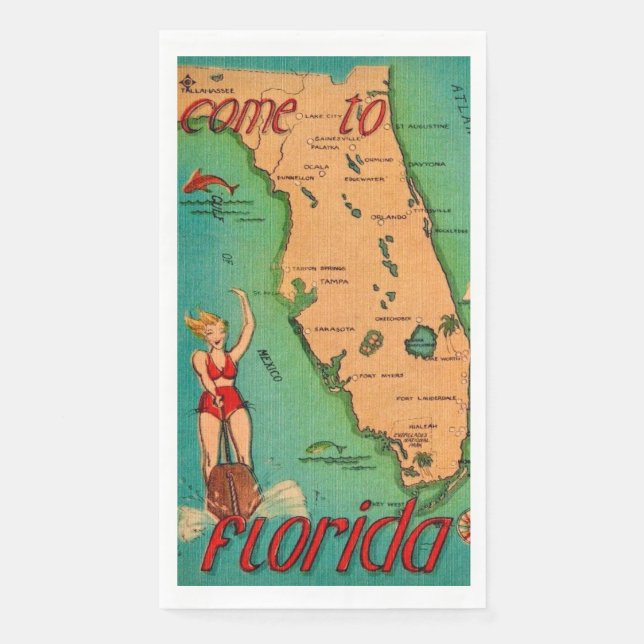 Retro Postcard of Florida Guest towels Napkin (Front)