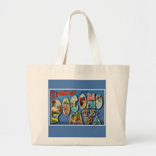 Retro Postcard Pocono Mtns Large Tote Bag