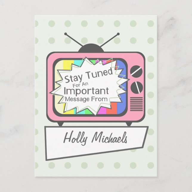 Retro Postcard: Stay Tuned....Pink TV Set Postcard (Front)