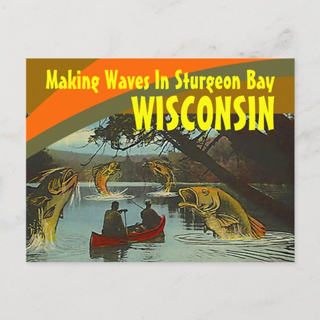 Retro Postcard Sturgeon Bay Wisconsin Exaggeration (Front)