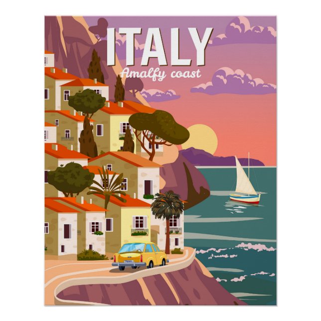 Retro Poster Italy, Mediterranean romantic view (Devant)