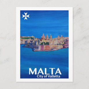 Retro Poster Malta Valetta  - City of Knights Postcard