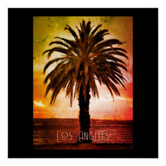 Retro poster print Los Angeles sunset & palm tree