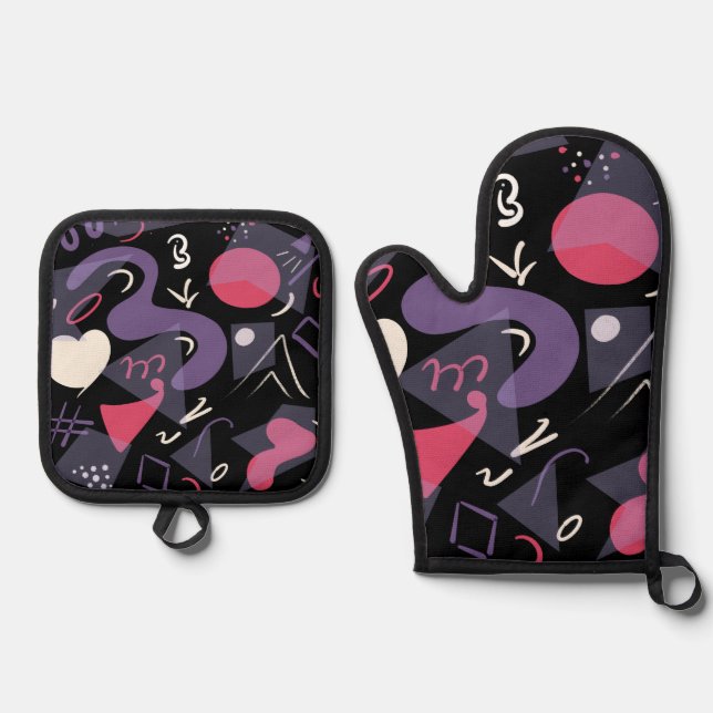 Retro pot holder and oven mitt set (Front)