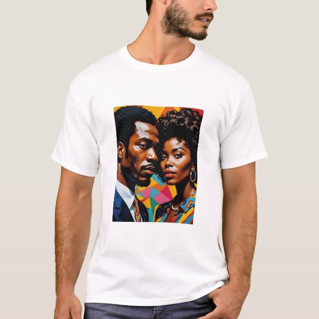 Retro Power Couple Vibrant Afrocentric Art Tee (Front)