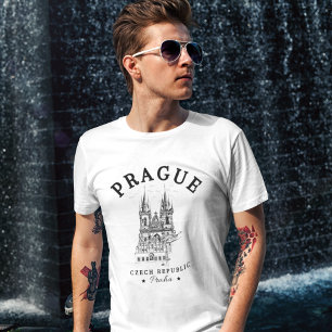 Retro Prague Landscape in Czech Republic T-Shirt