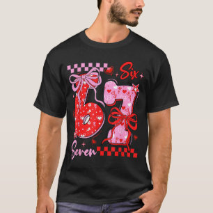 Retro Preppy Coquette Bow 6 7 Six Seven Love Valen T-Shirt