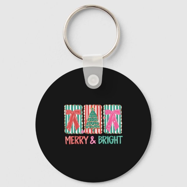 Retro Preppy Merry And Bright Girly Coquette Chris Keychain (Front)