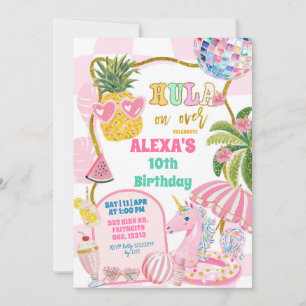 Retro preppy Pineapple Hula on Over Birthday party Invitation