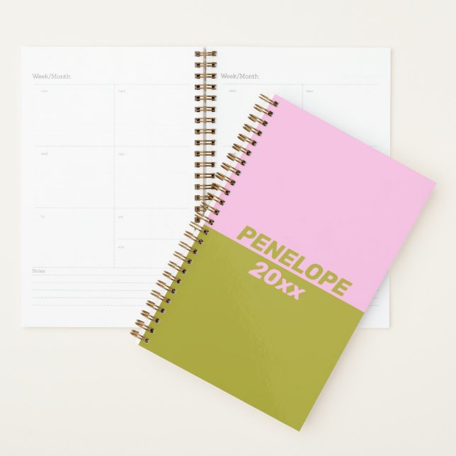 Retro Preppy Pink Green Geometric Personalized Planner (Display)