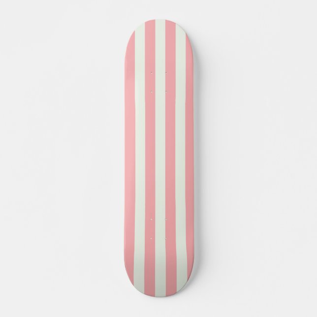Retro Preppy Sportswear Stripes - Pink Cream Skateboard (Front)