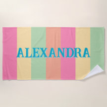 Retro Preppy Striped Custom Monogram Beach Towel