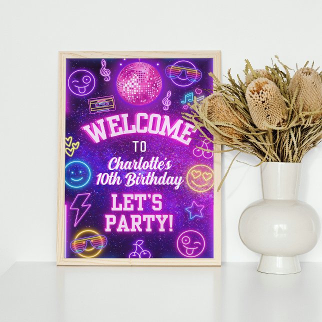 Retro Preppy Y2K Smile Face Pink Neon Glow Party Poster (Creator Uploaded)