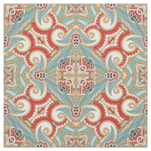 Retro Pretty Chic Red Teal Floral Mosaic Pattern Fabric