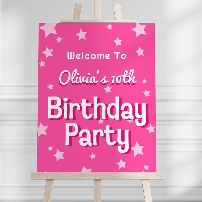 Retro Pretty Pink Birthday Party Welcome Poster (Creator Uploaded)