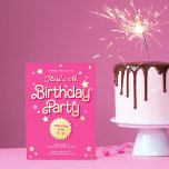 Retro Pretty Pink Malibu Stars Birthday Party<br><div class="desc">This retro inspired birthday party invitation features a bright pink background with pink / raised foil stars and retro inspired typography. The back has the same bright pink colour with a white diagonal stripe pattern. The look is feminine and fun!</div>