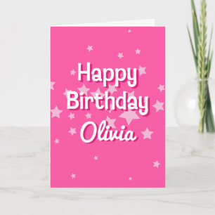 Retro Pretty Pink Stars Birthday Greeting Card