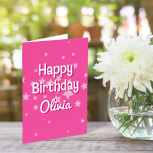 Retro Pretty Pink Stars Birthday Greeting Card