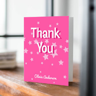 Retro Pretty Pink Stars Birthday Party Thank You Card