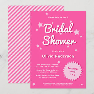 Retro Pretty Pink Stars Bridal Shower Invitation