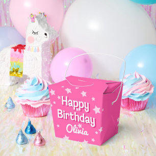 Retro Pretty Pink Stars Happy Birthday Favor Box