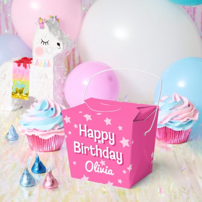 Retro Pretty Pink Stars Happy Birthday  Favor Box (Creator Uploaded)