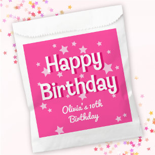 Retro Pretty Pink Stars Happy Birthday  Favour Bag