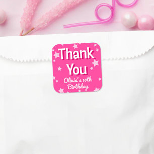 Retro Pretty Pink Stars Happy Birthday  Square Sticker