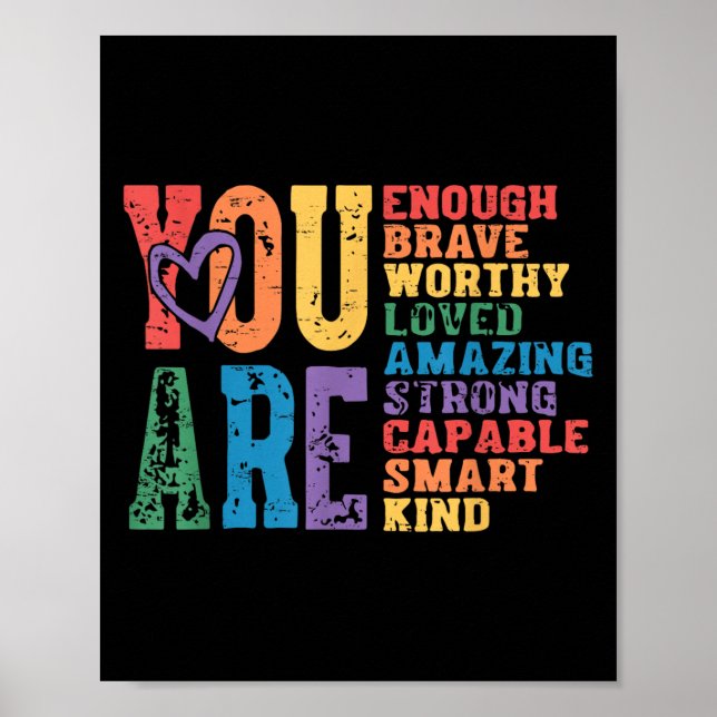 Retro Pride Mental Health You Are Enough Brave Wor Poster (Front)