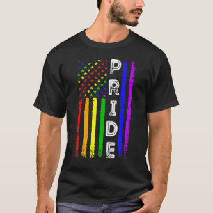 Retro Pride Month 4th Of July Rainbow Usa Flag Lgb T-Shirt