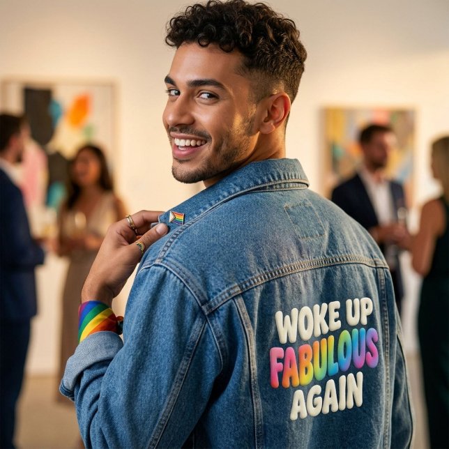 Retro Pride Puff Style Woke Up Fabulous Again Denim Jacket (Creator Uploaded)