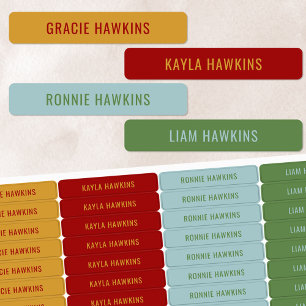 Retro Primary Colour Coded Kids Waterproof Name