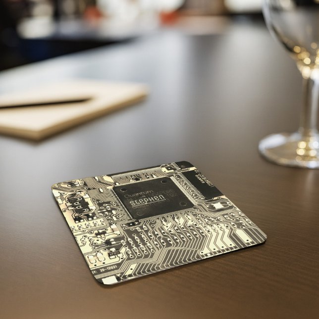 Retro printed circuit board • Geek electronic PCB Square Paper Coaster (Creator Uploaded)