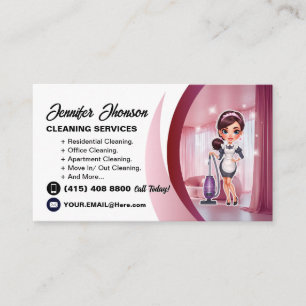Retro Professional Maid Cleaning Service Business Card