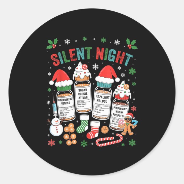 Retro Profol Silent Night Icu Nurses Funny Merry C Classic Round Sticker (Front)