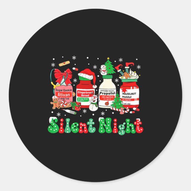 Retro Profol Silent Night Icu Nurses Funny Merry C Classic Round Sticker (Front)
