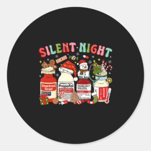 Retro Profol Silent Night Icu Nurses Funny Merry C Classic Round Sticker