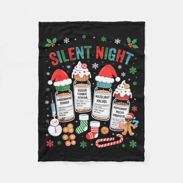 Retro Profol Silent Night Icu Nurses Funny Merry C Fleece Blanket (Front)